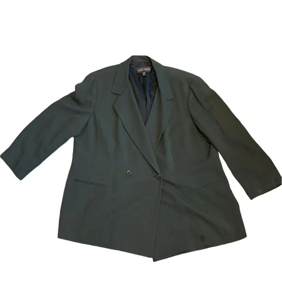 Linda Allard Ellen Tracy Saks Fifth Avenue Dark Green Double Breasted Blazer 20 - Picture 1 of 7